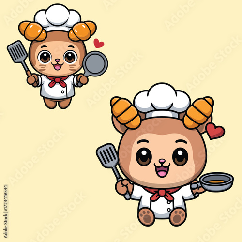 Cute cartoon sheep chef with cooking utensils vector