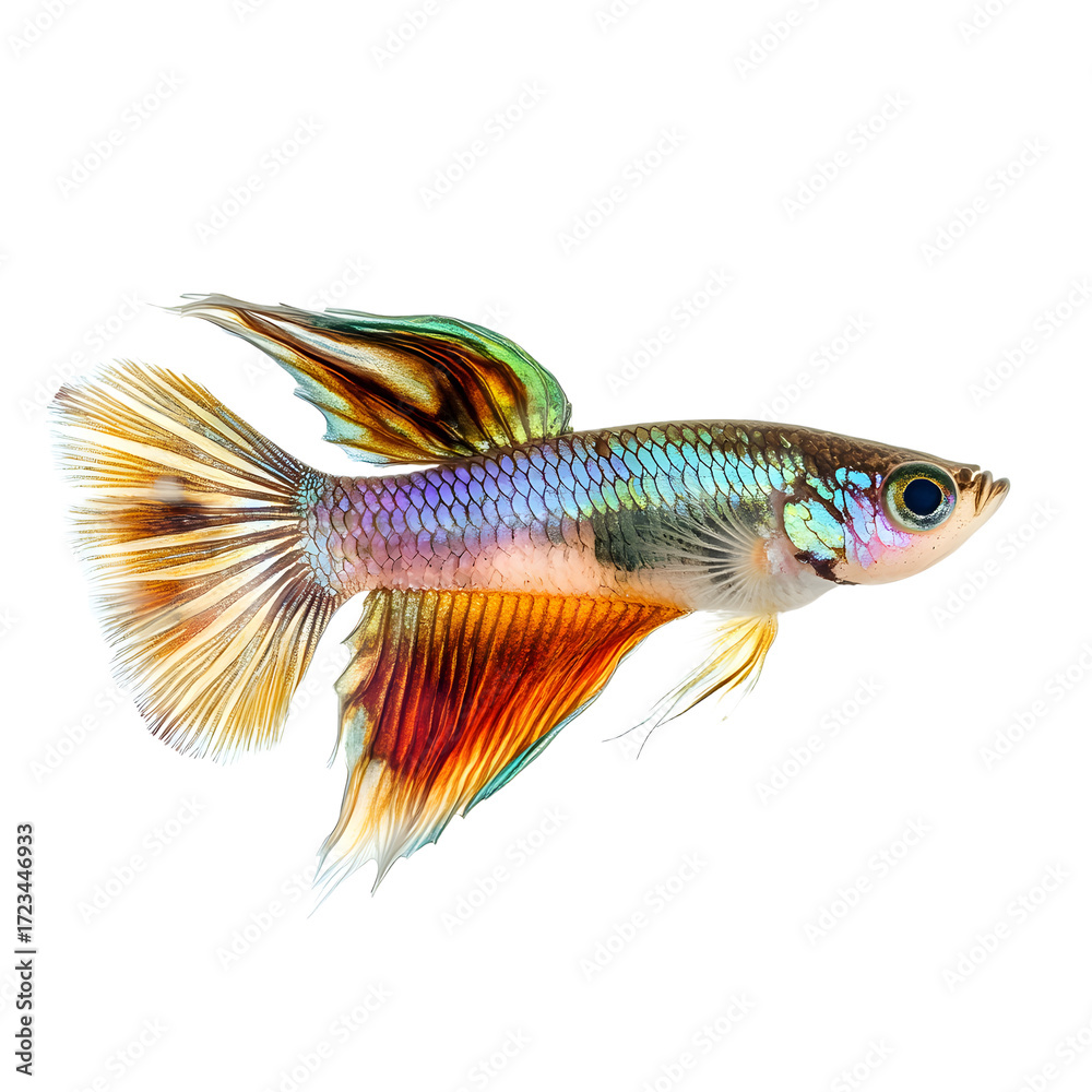 Fototapeta premium Professional Guppy Fish Isolated on White Background for Aquatic Themes