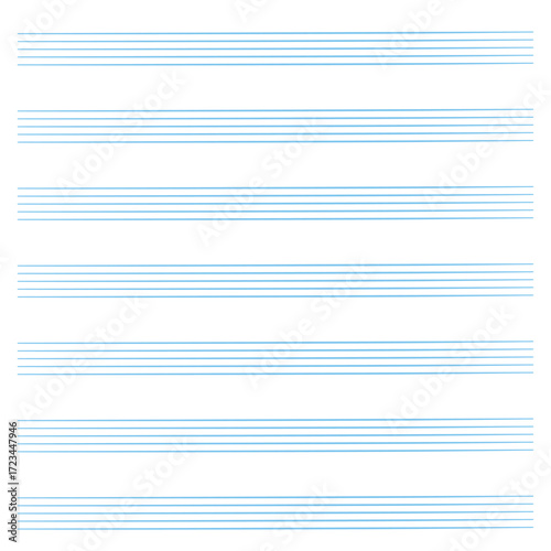 Graph paper. Printable grid paper with stave on a white background. A blank music sheet paper with staff. Geometric pattern for composition, education, school. Realistic lined paper blank size A4.