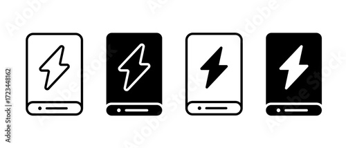 Charging icon set. Containing charge, battery, powerbank, energy, electricity symbol. Vector Illustration