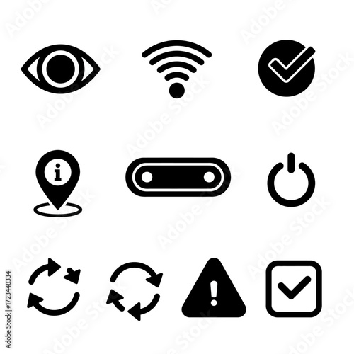 Collection of 12 Basic UI Icons Eye Wifi Checkmark Info Power and More