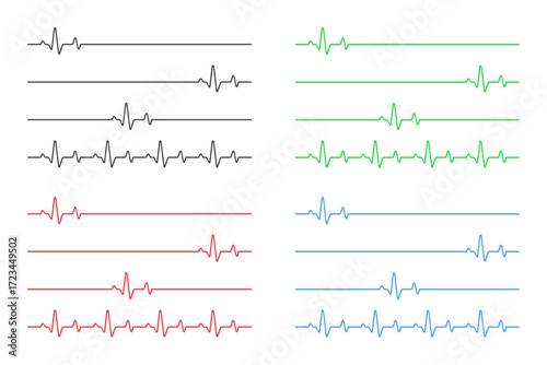 Heartbeat Line Vector Set – ECG Waveform in Black, Green, Red, and Blue