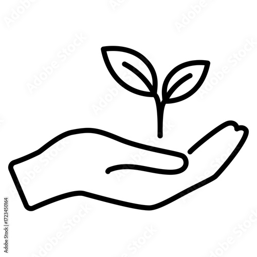 Hand holding sprout outline icon