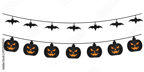Spooky Halloween Decorations: A spooky Halloween banner of pumpkin and bats. conveying the essence of the season's eerie charm and festive spirit.