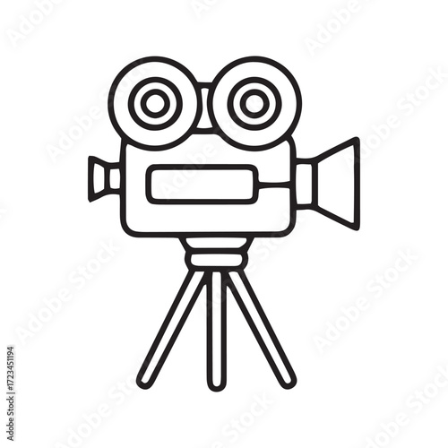 Vintage movie camera line icon vector. Simple outline symbol for retro filmmaking and cinema. Minimalist production glyph for Hollywood and entertainment design.
