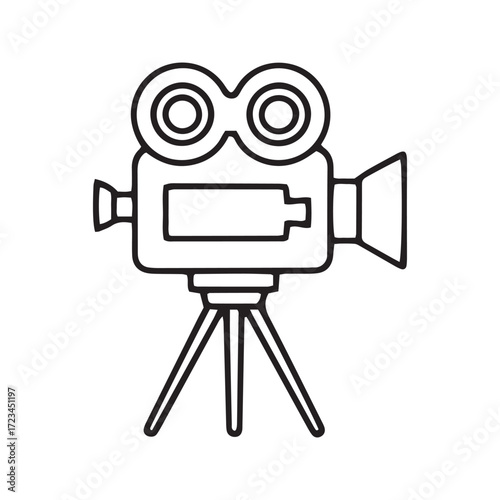 Vintage movie camera line icon vector. Simple outline symbol for retro filmmaking and cinema. Minimalist production glyph for Hollywood and entertainment design.
