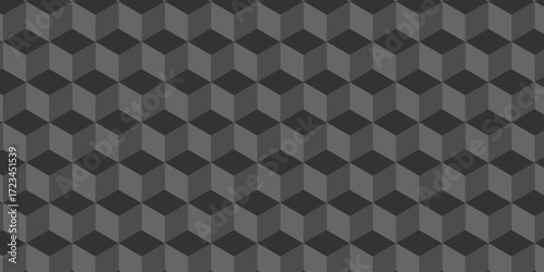 Abstract square black and gray cubic square shape backdrop texture. cube geometric wall and floor vector diamond hexagon triangle wallpaper background.	