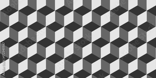 Abstract square black and gray cubic square shape backdrop texture. cube geometric wall and floor vector diamond hexagon triangle wallpaper background.	