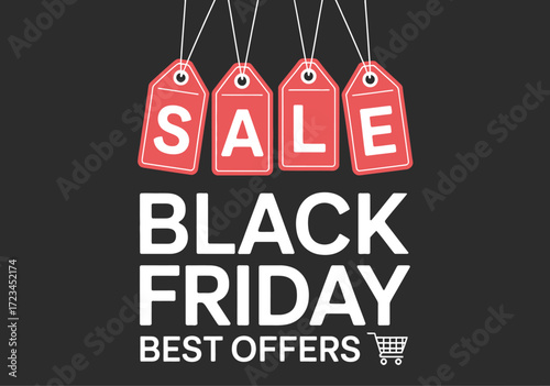 Black friday sale with hanging tags and offers