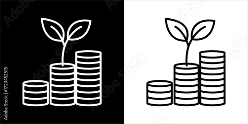 Stacked coins with a growing plant, symbolizing financial growth.