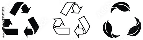 Recycle icon set, solid and outline arrows, eco symbol pack. Recycling arrows and leaves circle, simple eco vector pack. recycle, ecology, eco, eco friendly, recycling, vector