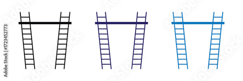 Three abstract ladder icons with different colored horizontal bars connecting them, isolated on white background