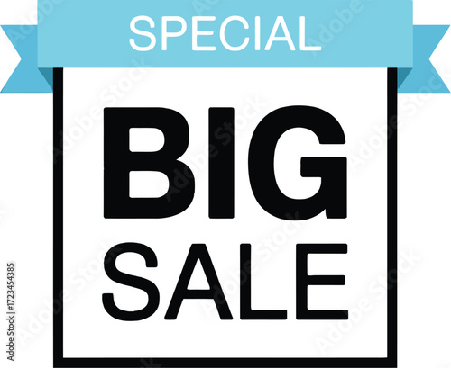 A big sale sign with special ribbon on top white
