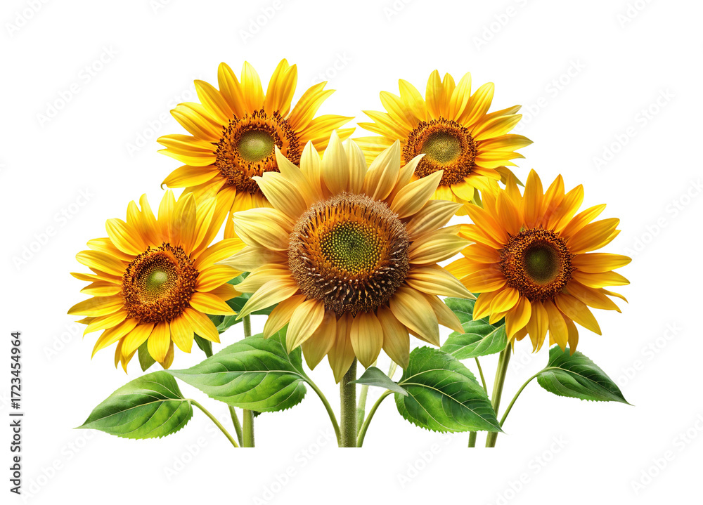 Fototapeta premium A vibrant display of sunflowers in full bloom against a white background