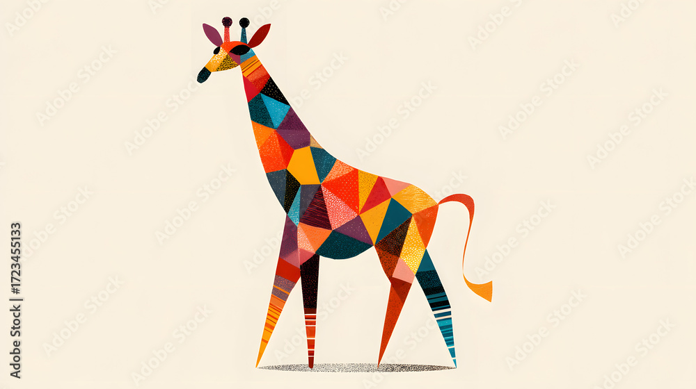 Obraz premium surreal cartoon giraf with geometric patterned body in abstract playful and artistic modern style