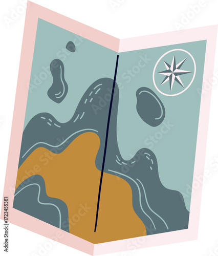 An open stylized map with abstract landforms