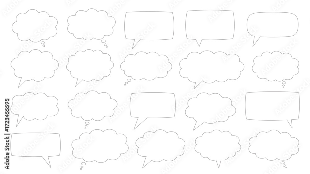 Obraz premium Collection of diverse speech bubble outlines and shapes in a clean silhouette style for communication and thought bubbles