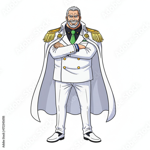 cartoon vector of old admiral in white service uniform