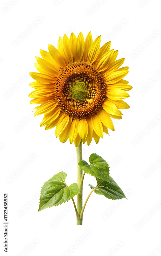 Fototapeta premium Beautiful isolated sunflower with vibrant yellow petals and a green stem