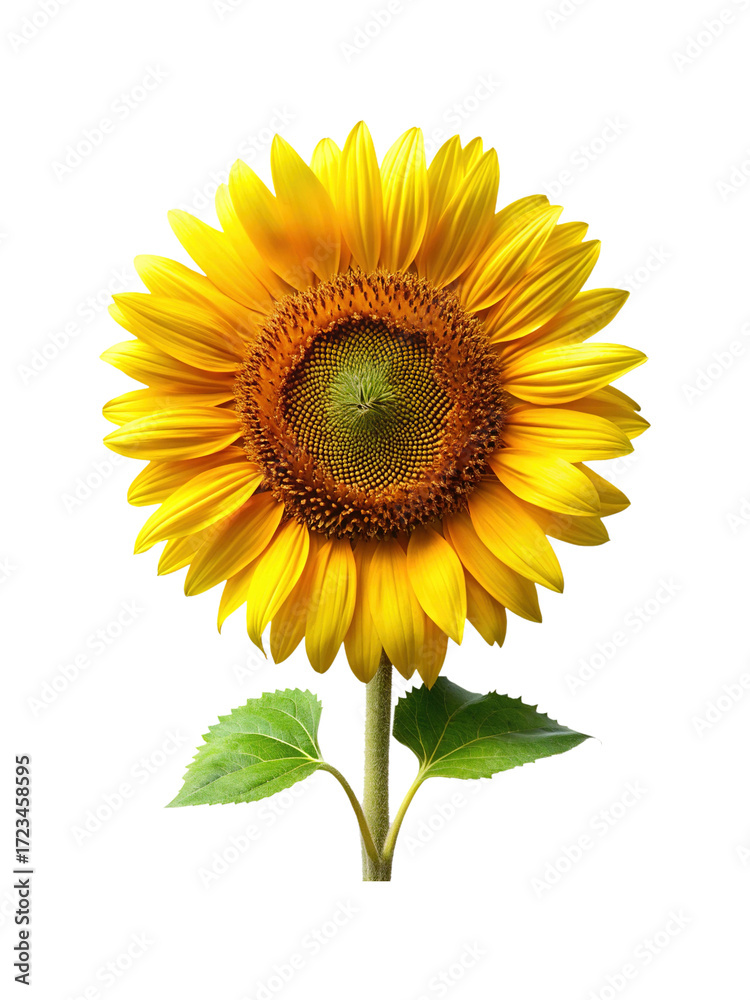 Obraz premium Beautiful sunflower with radiant yellow petals against a pristine white backdrop