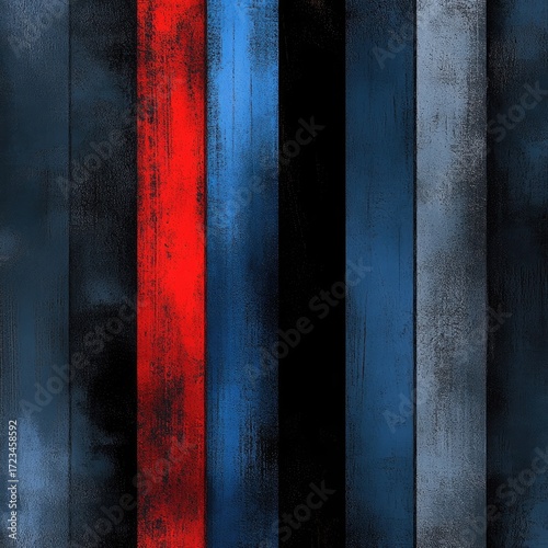 Vertical stripes of varying shades of blue, gray, and black, with a vibrant red stripe