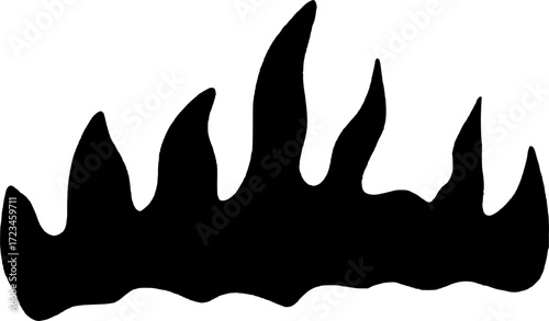 Fire Flame Doodle, Fire Icon Symbol, Black Flame Silhouette Vector Illustration Isolated on Background