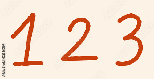 Handwritten Numbers 1 2 3 Set in color Red, Doodle Style Digits, vector illustration isolated on a background