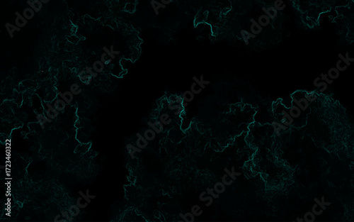 Dark abstract texture with faint glowing teal-green lines forming smoky, cloud-like organic shapes. Mysterious, digital, and atmospheric feel, resembling neon fractals or flowing energy currents