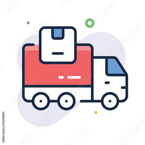 A simple, flat line icon depicts a delivery truck carrying a package