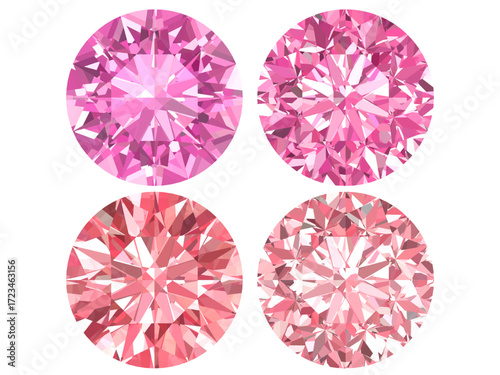 A set of pink diamonds and pink gemstones vector art with intricate detailing, designed to resemble a brilliant-cut gemstone and jewelry design of graphic design.