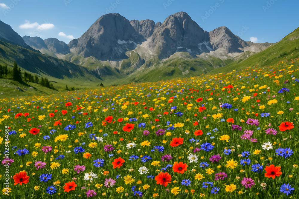 Fototapeta premium prairie montagne fleurie