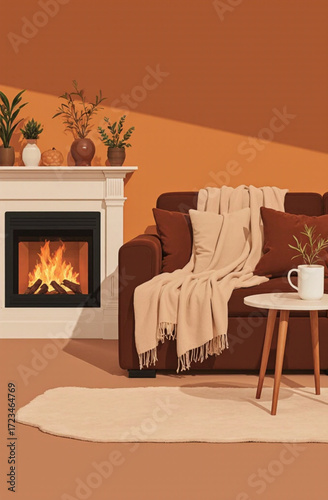 Cozy living room with fireplace and sofa