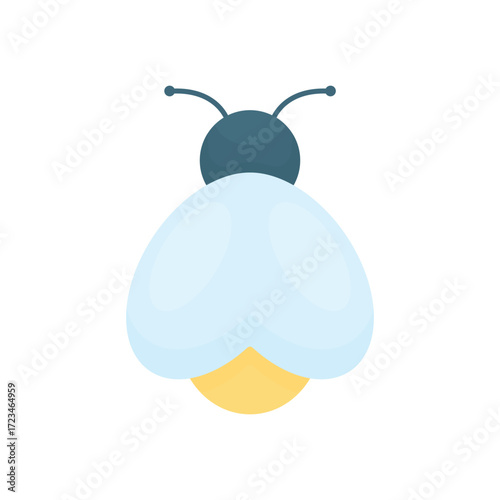 A firefly on a white background. The insect glows in the dark. A nighttime element.