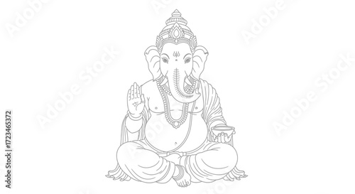 Elegant Ganesha Sketch Line Art Illustration on Isolated Background