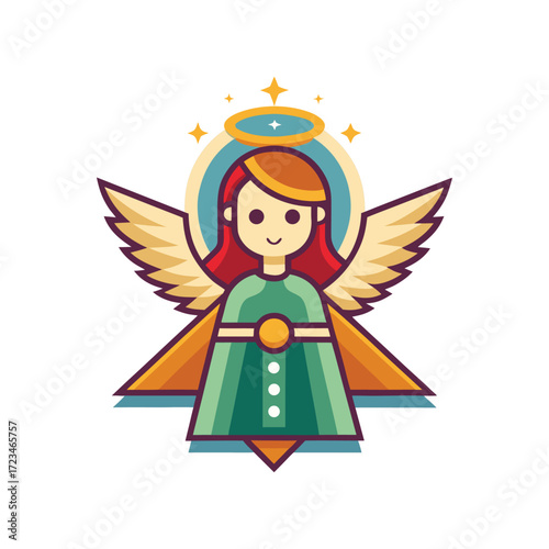 minimalist angel with wings, halo, praying, flying, abstract, realistic icon for Christmas 