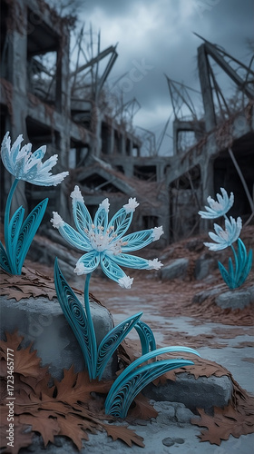 Resilient Bloom Flowers Thrive in Ruins