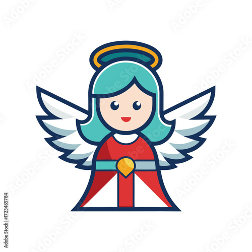 minimalist angel with wings, halo, praying, flying, abstract, realistic icon for Christmas 