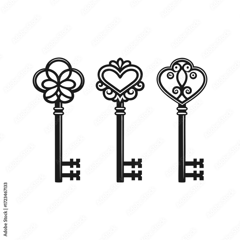Obraz premium Elegant antique skeleton keys collection in black and white style