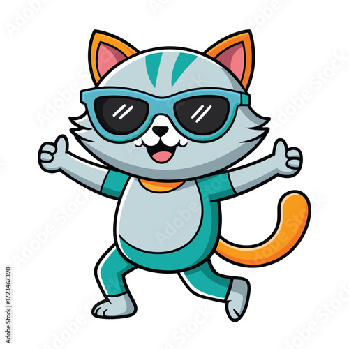 cute black cartoon cat illustration with white tail isolated on halloween background