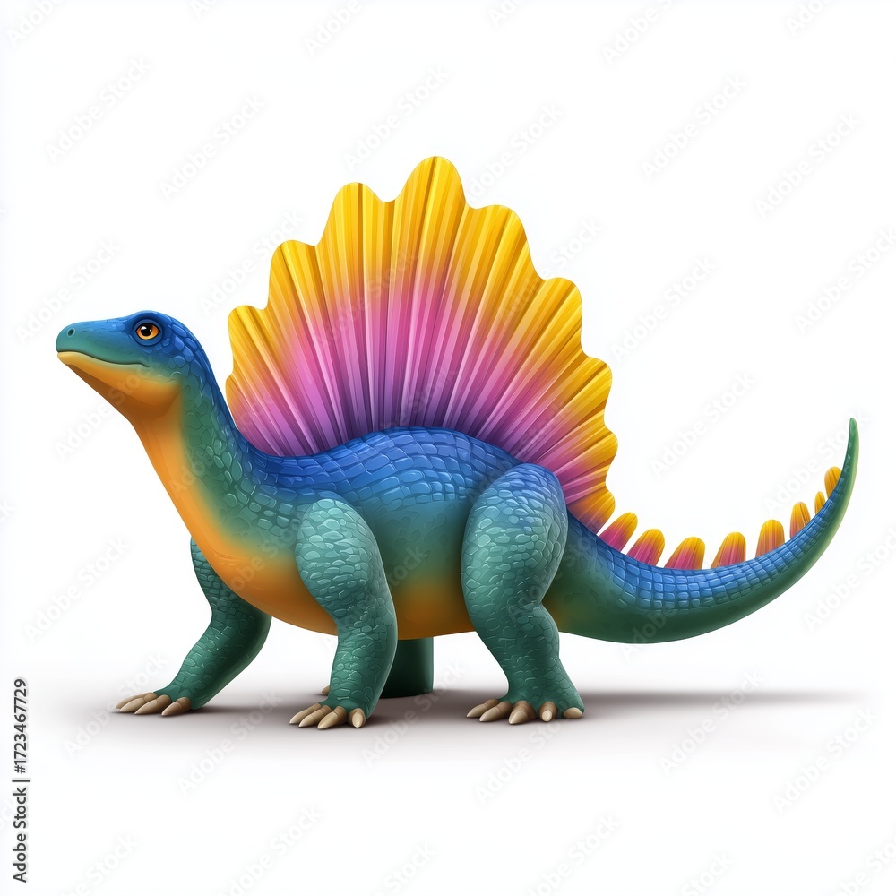 Obraz premium Playful dimetrodon with colorful sail in a bright environment animated character fun concept