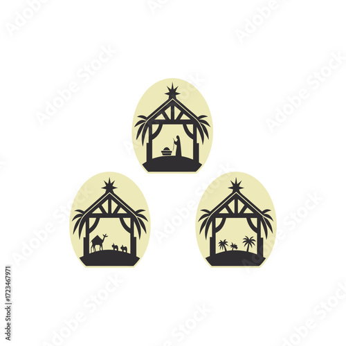 Nativity scene silhouettes in beige and black minimalist illustration