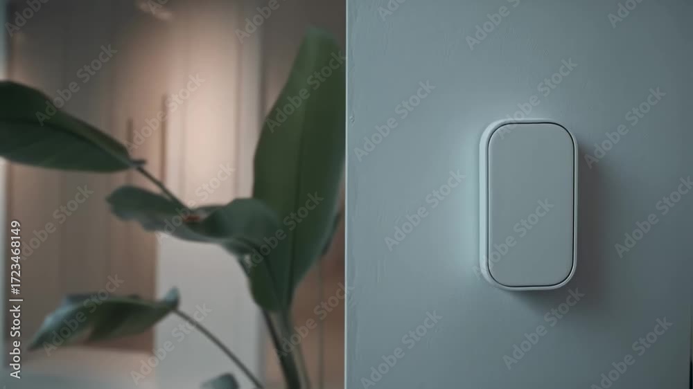 Medium shot of a digital label next to an art piece in a gallery with the artwork softly blurred in the background emphasizing techintegrated displays.