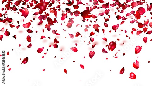 A digital illustration of red petals falling against a white background, creating a romantic and celebratory atmosphere