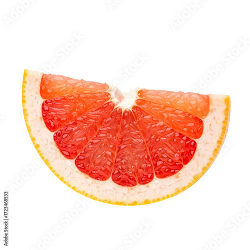 Slice of Pink Grapefruit with Segments and Peel on Black Background Keywords: grapefruit, citrus, fruit, slice