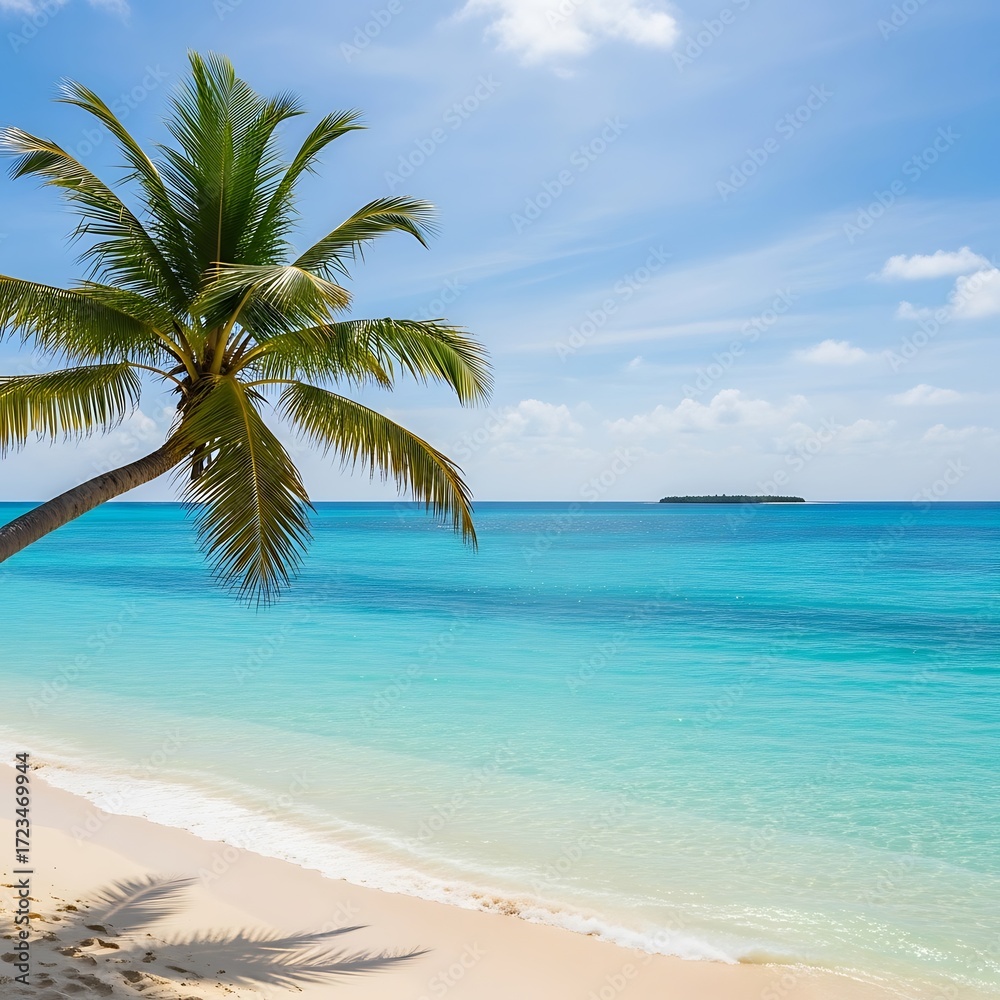 Fototapeta premium Tropical Beach Paradise with Palm Tree.