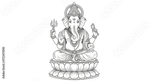 Elegant Ganesha Illustration on Lotus Flower Spiritual Art