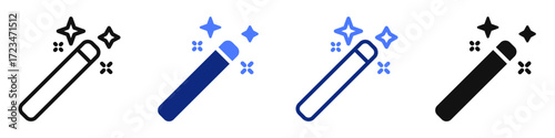 Vector icon or logo of magic wand related to entertainment and games, creativity and imagination. Symbol for website or app UI, logo design, illustration
