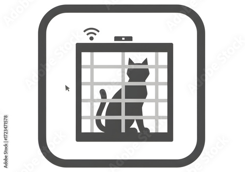  Minimal icon of a cat in a digital crate — no background, no shadow PNG
