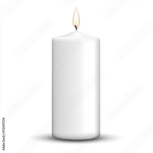Elegant White Candle with Flame on a Simple Background