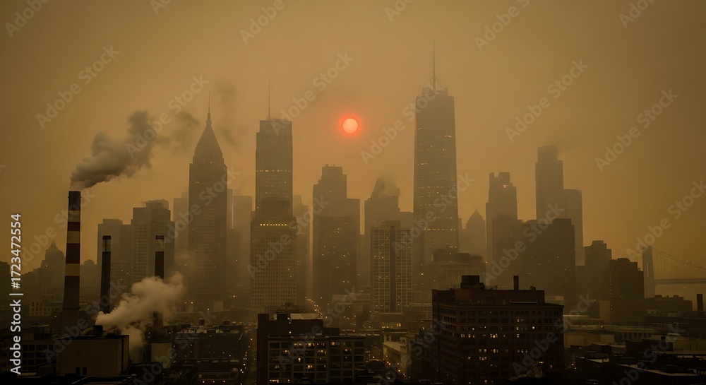 Fototapeta premium Smog Over City Skyline.